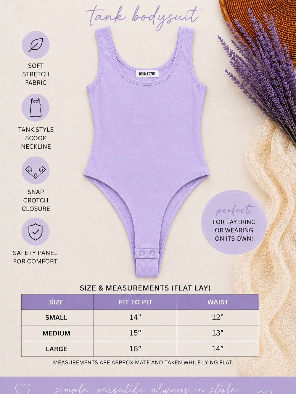 Double Zero Lilac Tank Bodysuit - Lilac